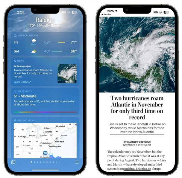 潍城苹果14维修分享iPhone 14手机如何看天气时顺带看新闻 