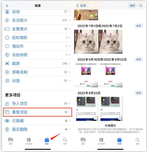 潍城苹果手机维修分享iOS 16 中相册重复项目功能使用方法 